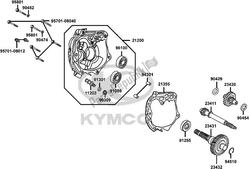 All parts for the E08 - Transmission of the Kymco SC 10 AS AU -ZX 50 1050 2007