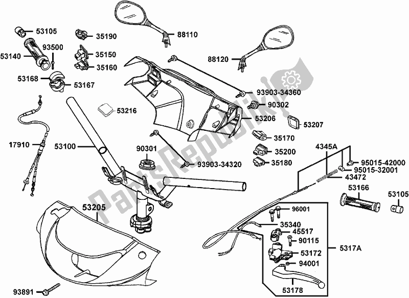 All parts for the F03 - Handle Steering/ Handle Cover of the Kymco SC 10 AS AU -ZX 50 1050 2007