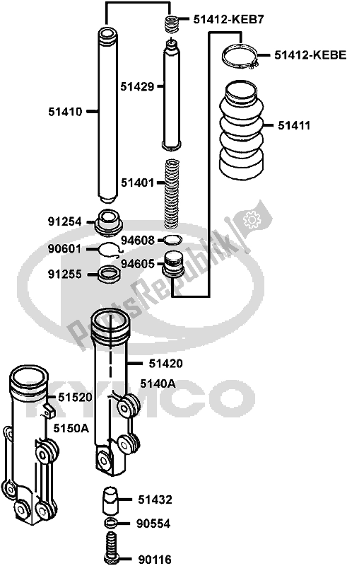 All parts for the F24 - Separated Parts Of Front Fork of the Kymco SC 10 AS AU -ZX 50 1050 2007