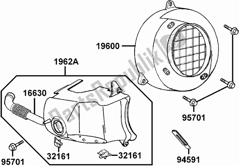 All parts for the E01 - Fan Cover/ Shroud of the Kymco SF 10 EA AU -YUP 50 1050 2005