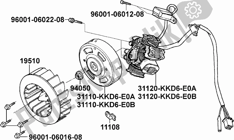 All parts for the E03 - Generator of the Kymco SF 10 EA AU -YUP 50 1050 2005