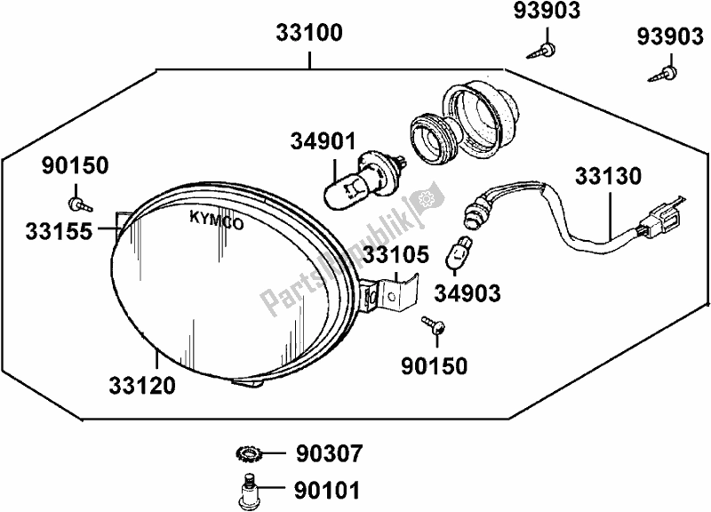 All parts for the F01 - Head Light of the Kymco SF 10 EA AU -YUP 50 1050 2005