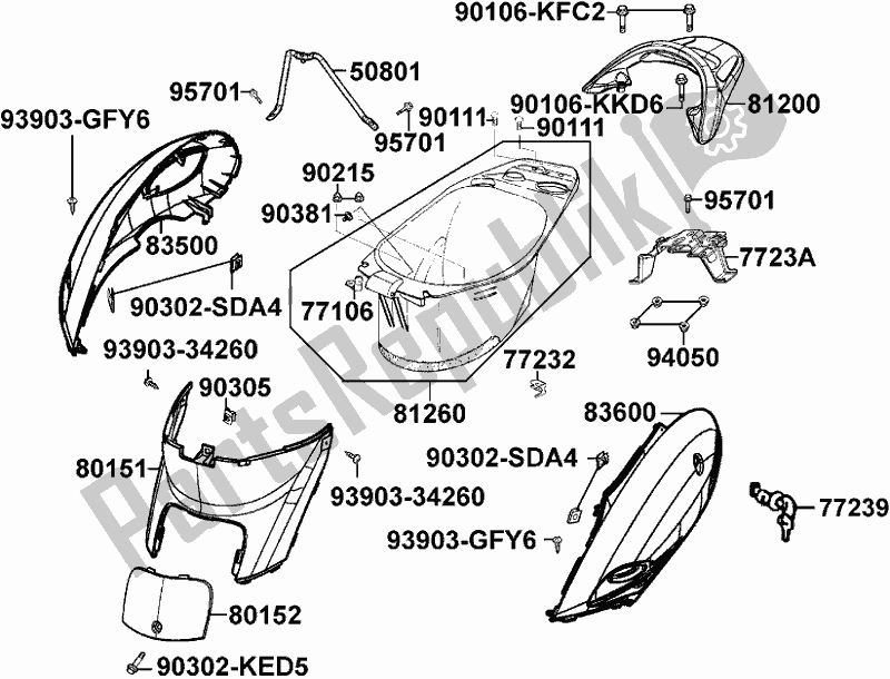 All parts for the F13 - Body Cover/ Luggage Box of the Kymco SF 10 EA AU -YUP 50 1050 2005