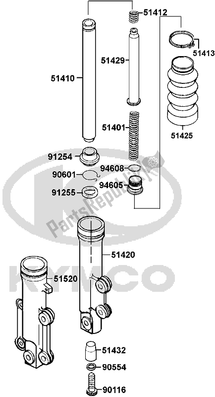 All parts for the F22 - Separated Parts Of Front Fork of the Kymco SF 10 EA AU -YUP 50 1050 2005