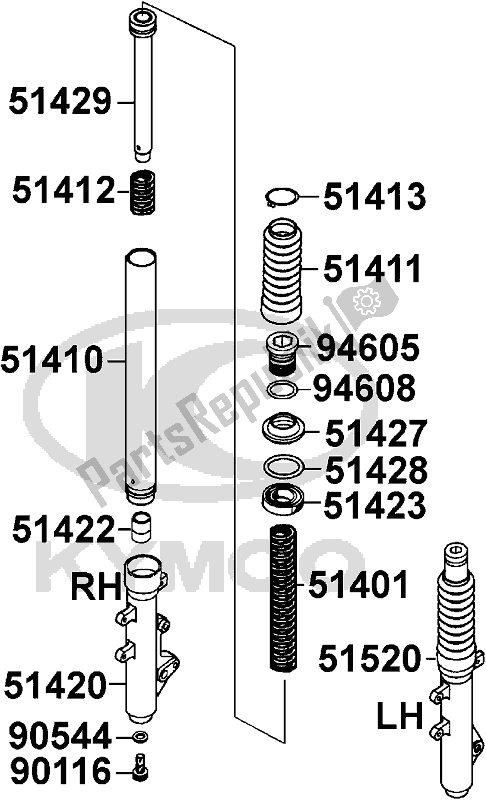 Alle onderdelen voor de F22 - Separated Parts Of Front Fork van de Kymco SH 50 CA AU -B&w 250 50250 2006