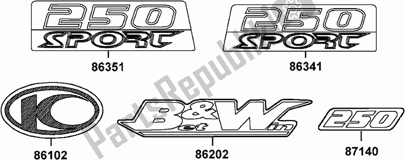 Alle onderdelen voor de F24 - Emblem Stripe van de Kymco SH 50 CA AU -B&w 250 50250 2006