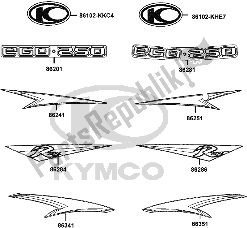 All parts for the F24 - Emblem Stripe of the Kymco SH 50 CE AU -EGO 250 50250 2008