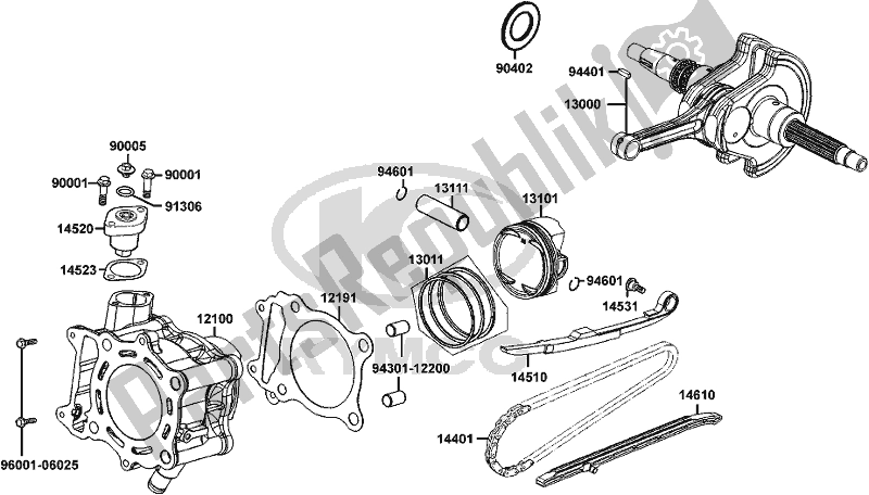 Alle onderdelen voor de E03 - Cylinder/ Piston,rings/ Crankshaft van de Kymco SK 60 AA AU -Downtown 300I 60300 2010