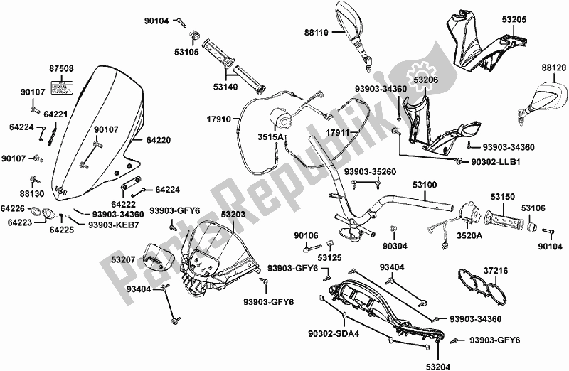 Alle onderdelen voor de F03 - Handle Steering van de Kymco SK 60 AB AU -Downtown 300I 60300 2011