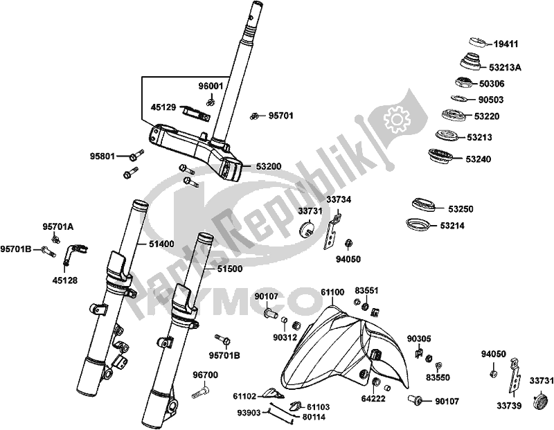 All parts for the F06 - Stem Steering of the Kymco SK 60 AB AU -Downtown 300I 60300 2011