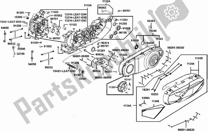 All parts for the E01 - Crankcase of the Kymco SK 64 CB AU -Downtown 350I 64350 2016