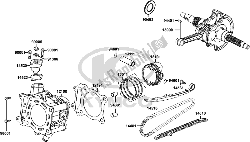 All parts for the E03 - Cylinder/ Piston,rings/ Crankshaft of the Kymco SK 64 CB AU -Downtown 350I 64350 2016