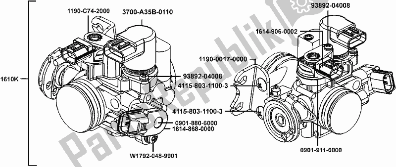 All parts for the E05 - Throttle Body Assy of the Kymco SK 64 CB AU -Downtown 350I 64350 2016