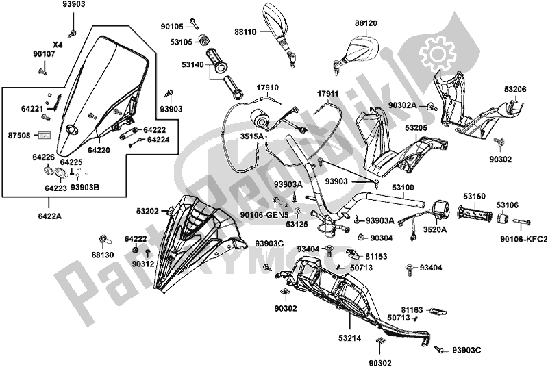 All parts for the F03 - Handle Steering of the Kymco SK 64 CB AU -Downtown 350I 64350 2016
