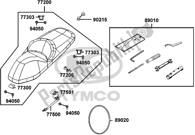 All parts for the F09 - Seat of the Kymco SK 64 CB AU -Downtown 350I 64350 2016