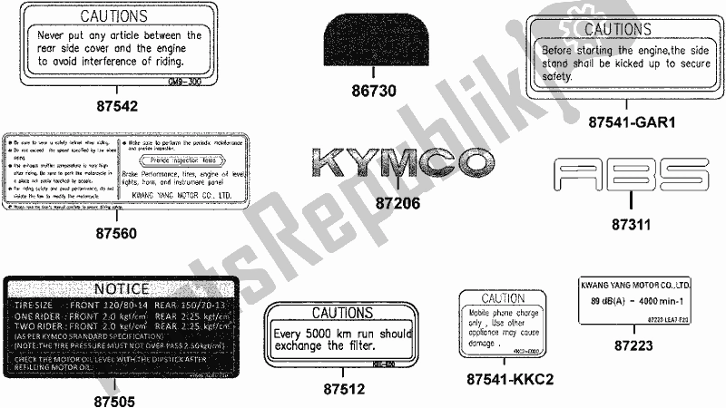 All parts for the F23 - Caution Label of the Kymco SK 64 CB AU -Downtown 350I 64350 2016
