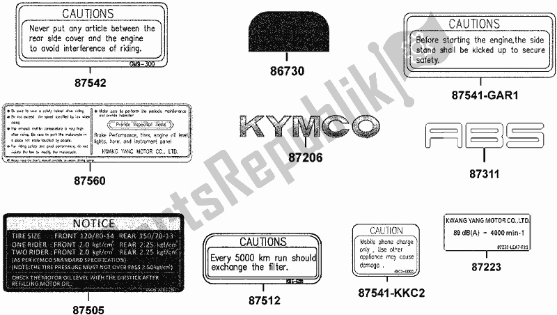 All parts for the F23 - Catution Label of the Kymco SK 64 CF AU -Downtown 350I 64350 2017