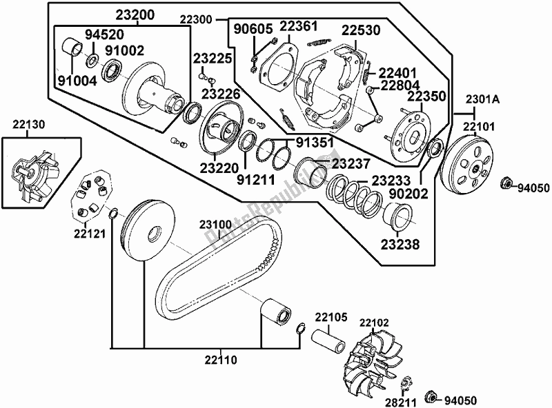 All parts for the E06 - Driven Pulley of the Kymco TE 30 AA AU -Like 150I ABS With Noodee 30150 2018