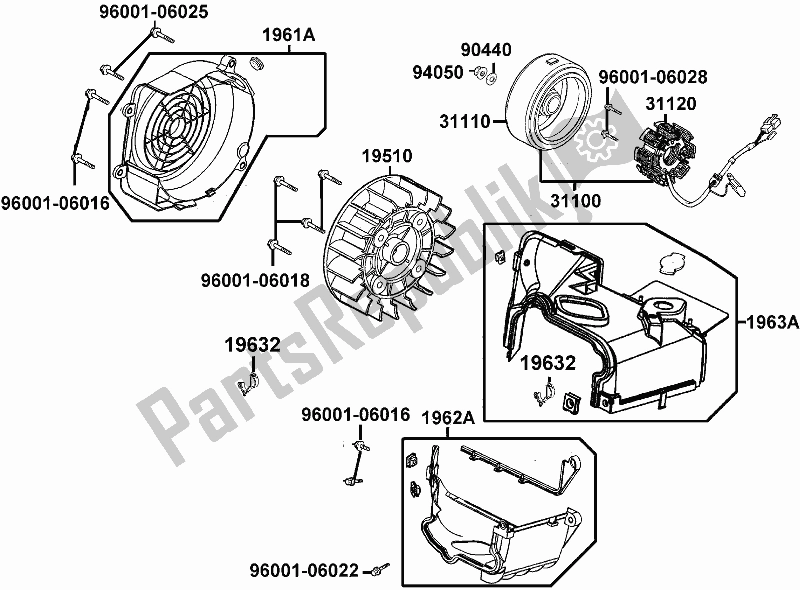 All parts for the E08 - Fan Cover Generator of the Kymco TE 30 AA AU -Like 150I ABS With Noodee 30150 2018