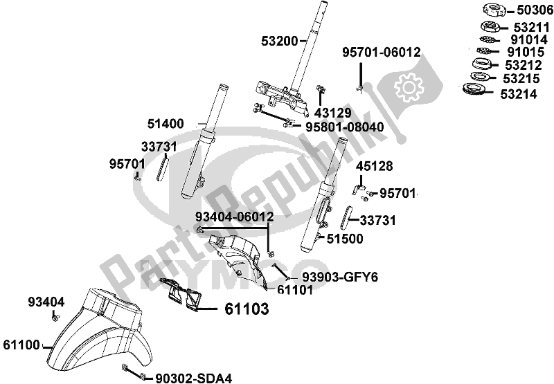 All parts for the F06 - Stem Steering Front Cushion of the Kymco TE 30 AA AU -Like 150I ABS With Noodee 30150 2018