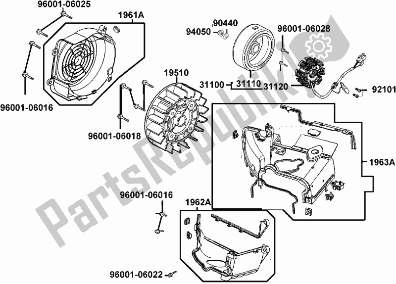 Toutes les pièces pour le E08 - Fan Cover Generator du Kymco TF 30 AA AU -People S 150I ABS 30150 2018