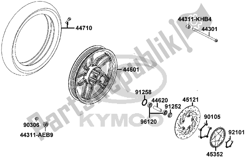 All parts for the F07 - Front Wheel of the Kymco TF 30 AA AU -People S 150I ABS 30150 2018