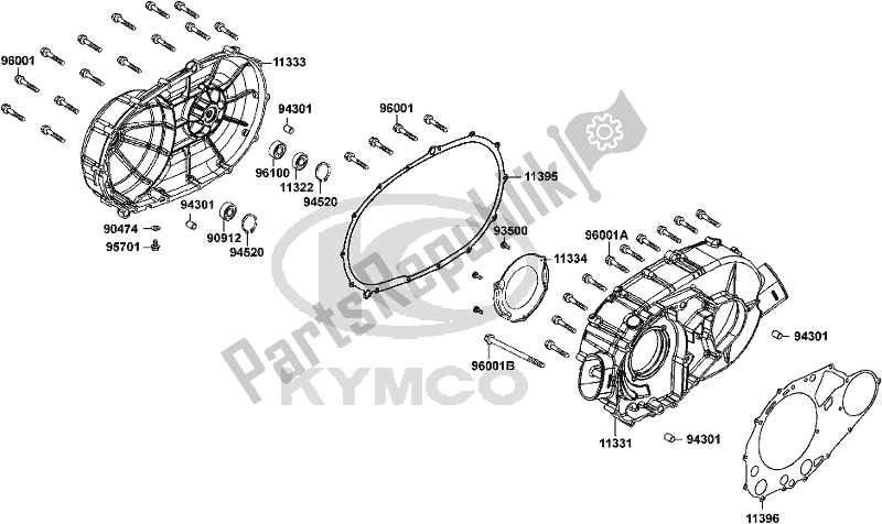 All parts for the E02 - Right Crankcase Cover of the Kymco UA 90 AA AU -UXV 450I 90450 2015