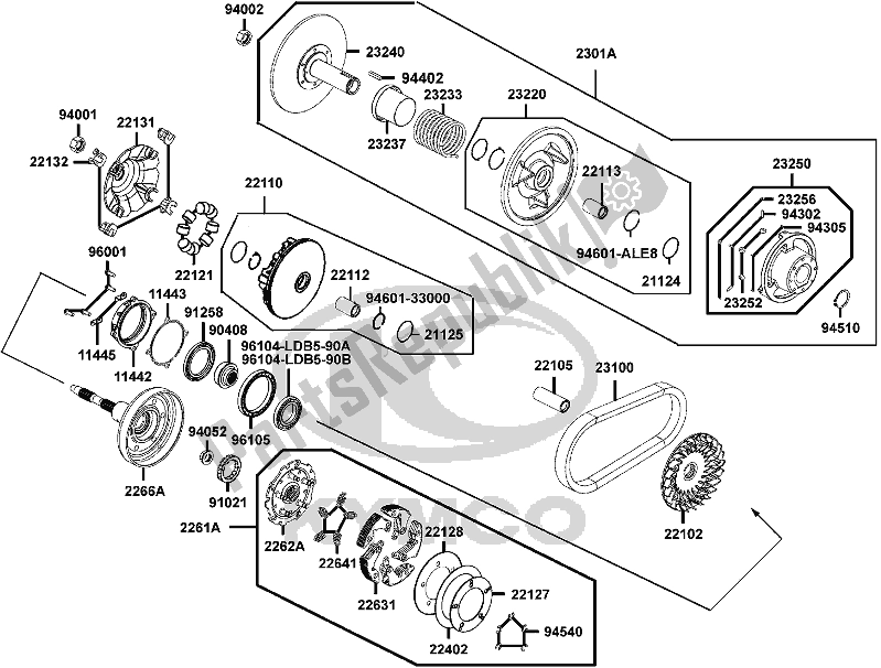 All parts for the E06 - Drive Pulley of the Kymco UA 90 AA AU -UXV 450I 90450 2015