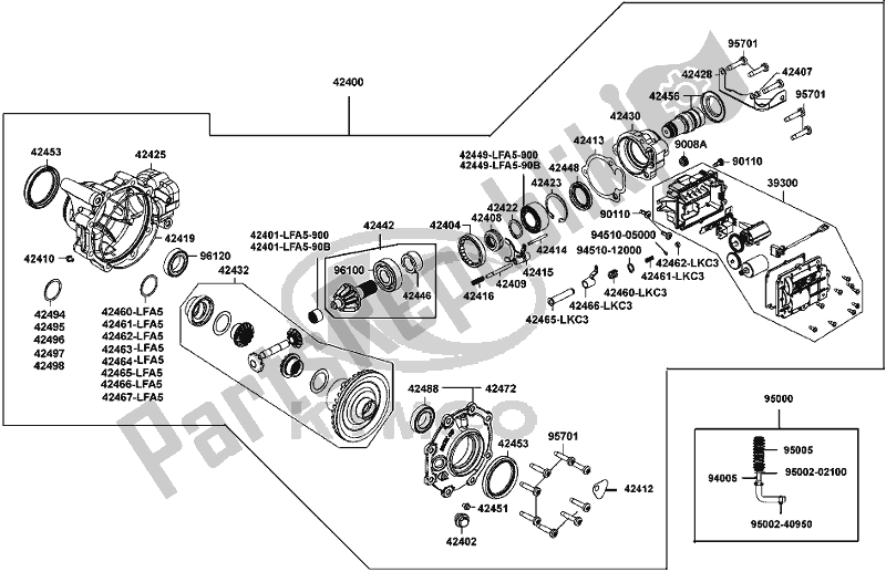 Alle onderdelen voor de E09 - Gear Case Front van de Kymco UA 90 AA AU -UXV 450I 90450 2015
