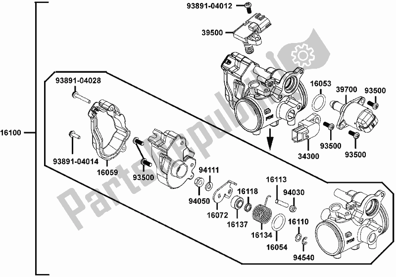 All parts for the E11 - Throttle Body Assy of the Kymco UA 90 AA AU -UXV 450I 90450 2015