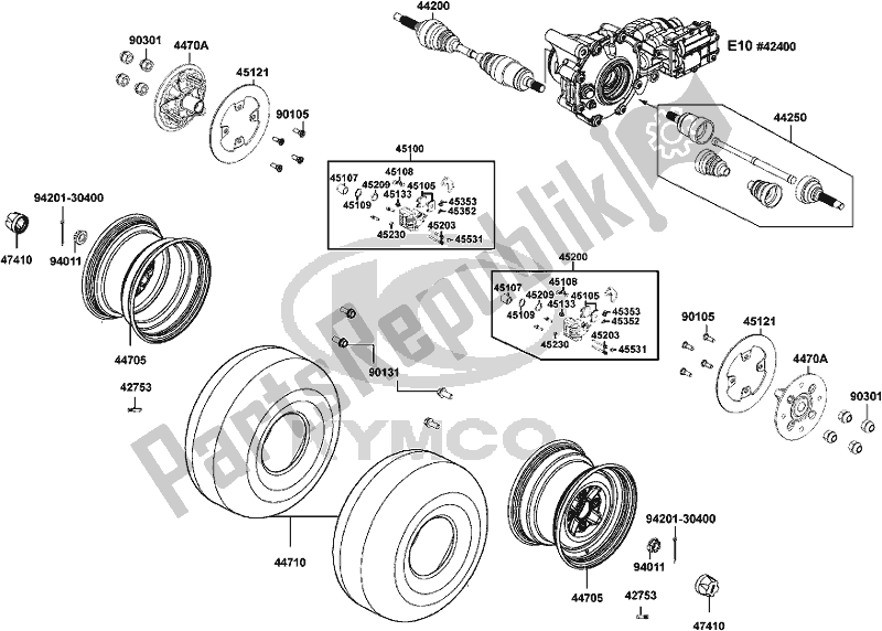 Alle onderdelen voor de F07 - Front Wheel van de Kymco UA 90 AA AU -UXV 450I 90450 2015