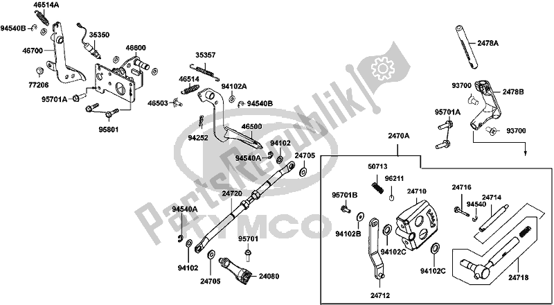 Alle onderdelen voor de F15 - Shifter Assy van de Kymco UA 90 AA AU -UXV 450I 90450 2015