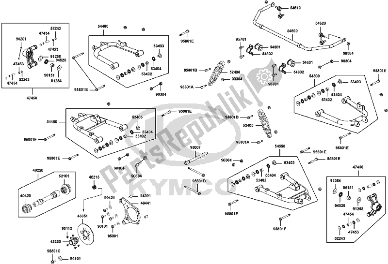 Alle onderdelen voor de F16 - Cushion Assy/ Rear Brake Disc van de Kymco UA 90 AA AU -UXV 450I 90450 2015