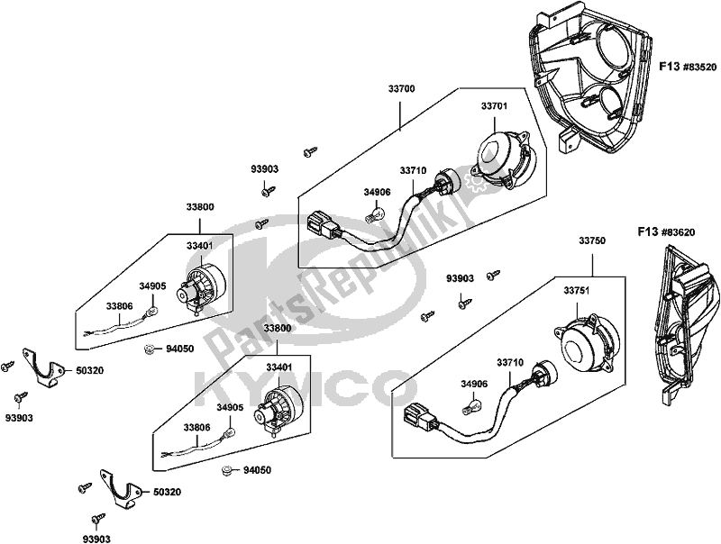 All parts for the F17 - Light Assy Rear of the Kymco UA 90 AA AU -UXV 450I 90450 2015