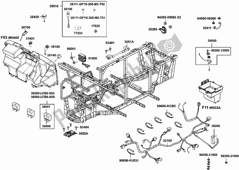 Alle onderdelen voor de F18 - Wire Harness van de Kymco UA 90 AA AU -UXV 450I 90450 2015