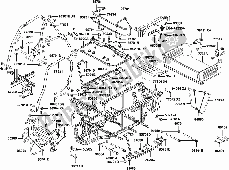 All parts for the F19 - Body Comp/ Frame/ Cargo Bed of the Kymco UA 90 AA AU -UXV 450I 90450 2015