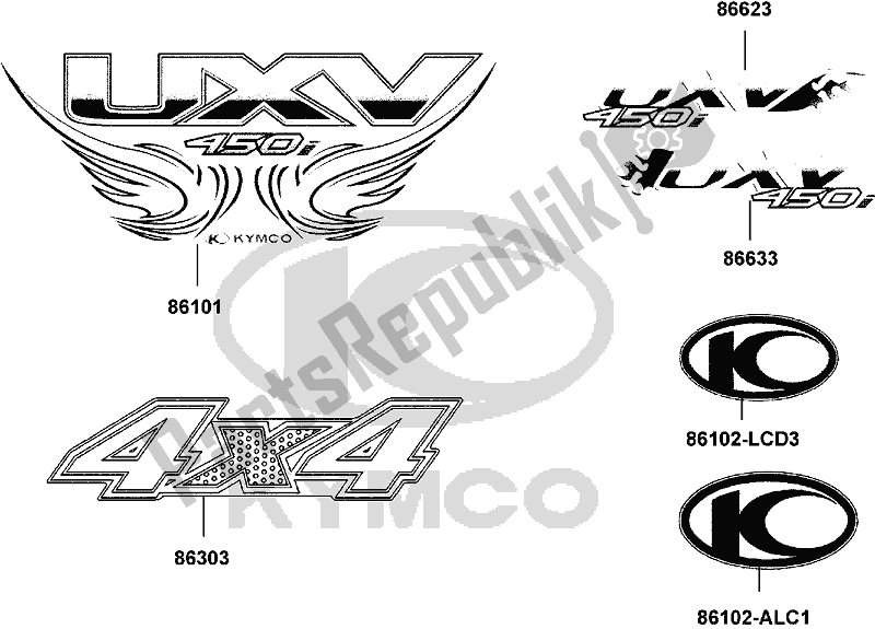 Alle onderdelen voor de F22 - Emblem Stripe van de Kymco UA 90 AA AU -UXV 450I 90450 2015