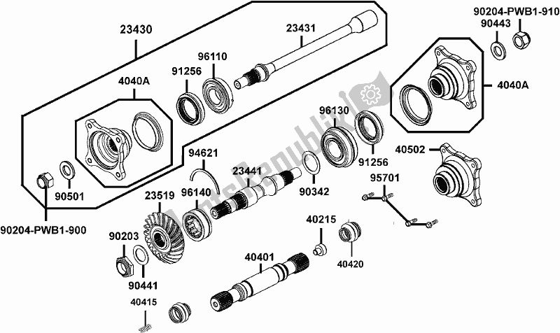 Todas as partes de E10 - Driveshaft Front do Kymco UA 90 BG AU -UXV 450I 90450 2017