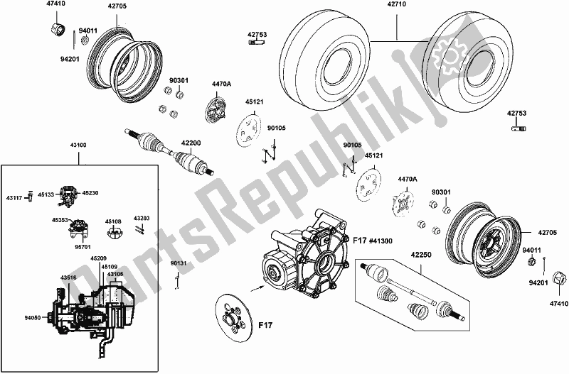 All parts for the F08 - Rear Wheel of the Kymco UA 90 BG AU -UXV 450I 90450 2017