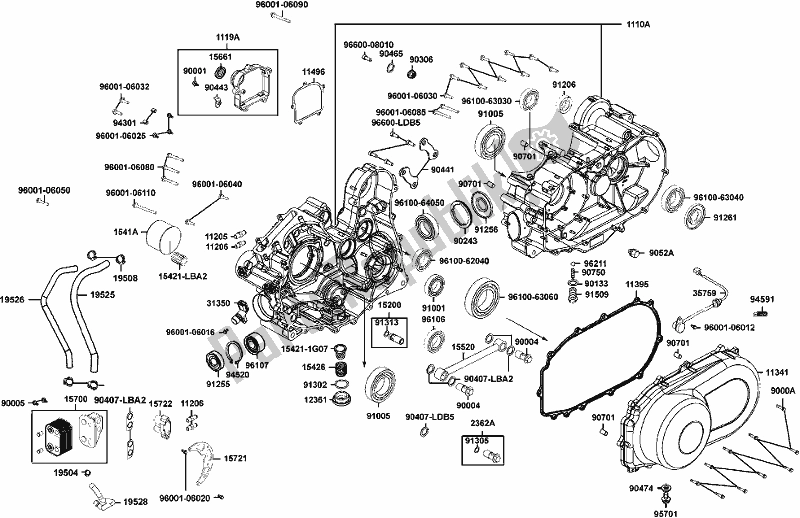 All parts for the E01 - Crankcase of the Kymco UBA0 AA AU -UXV 500I 0500 2015