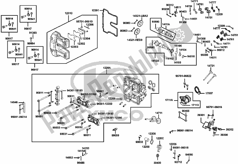 All parts for the E02 - Cylinder Head/ Cover of the Kymco UBA0 AA AU -UXV 500I 0500 2015