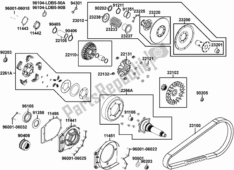 All parts for the E05 -drive Pulley of the Kymco UBA0 AA AU -UXV 500I 0500 2015