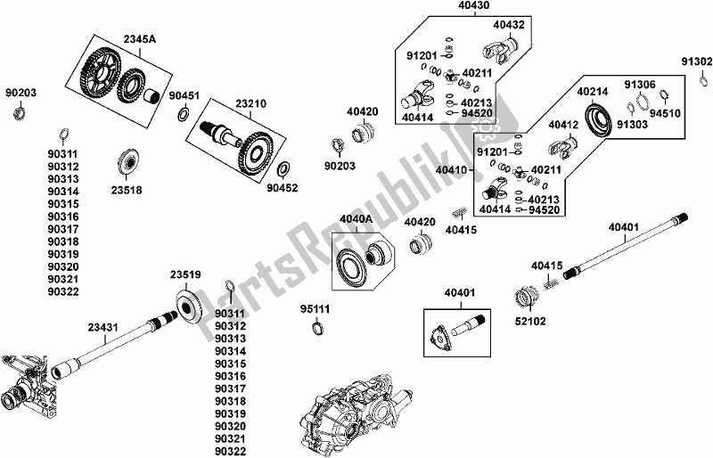 All parts for the E08 - Universal Joint Assy of the Kymco UBA0 AA AU -UXV 500I 0500 2015