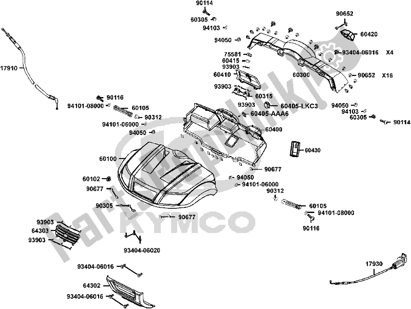 All parts for the F03 - Front Fender of the Kymco UBA0 AA AU -UXV 500I 0500 2015