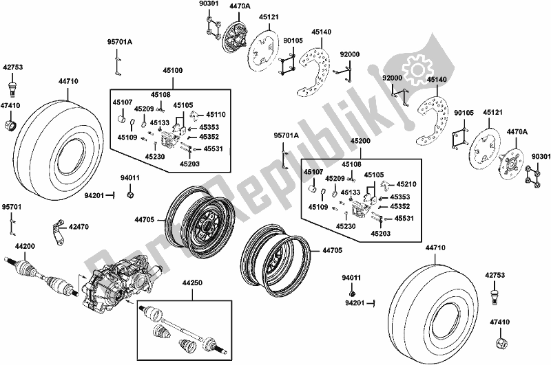 All parts for the F07 - Front Wheel of the Kymco UBA0 AA AU -UXV 500I 0500 2015