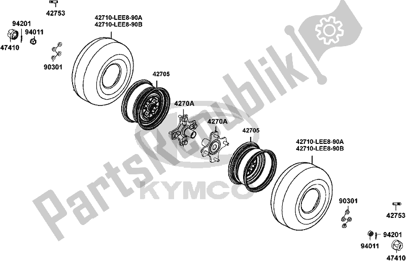 All parts for the F08 - Rear Wheel of the Kymco UBA0 AA AU -UXV 500I 0500 2015