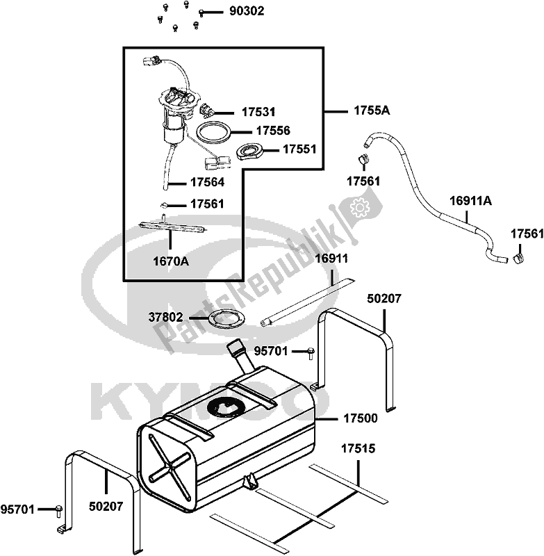 All parts for the F10 - Fuel Tank of the Kymco UBA0 AA AU -UXV 500I 0500 2015