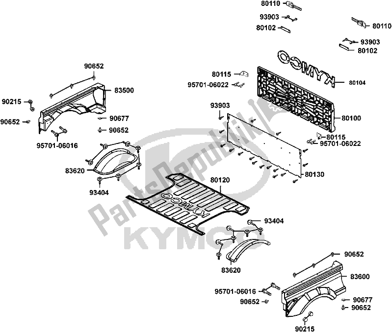 All parts for the F12 - Panel Right/left Fender of the Kymco UBA0 AA AU -UXV 500I 0500 2015