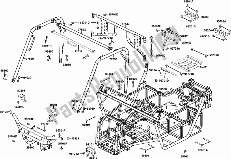 All parts for the F21 - Frame Body of the Kymco UBA0 AA AU -UXV 500I 0500 2015