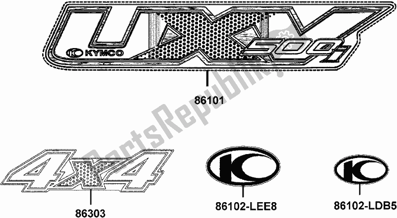 All parts for the F25 - Emblem Stripe of the Kymco UBA0 AA AU -UXV 500I 0500 2015